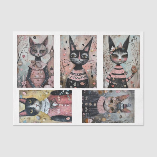 Papel De Seda Funky Wired Cats Bottle Decoupage (Frente )