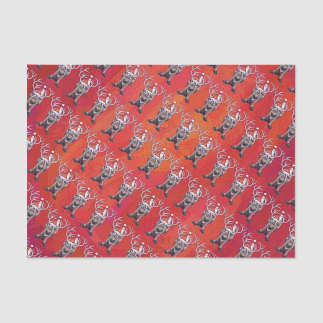 Papel De Seda Funny Reindeer Pattern on Red (Frente )