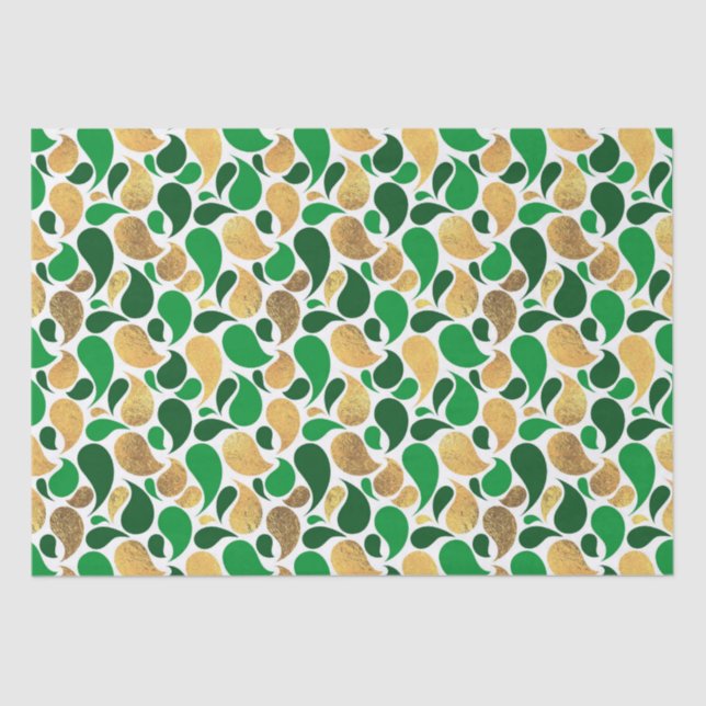 Papel De Seda Fusão do Padrão Festivo Verde e Dourada (Frente )