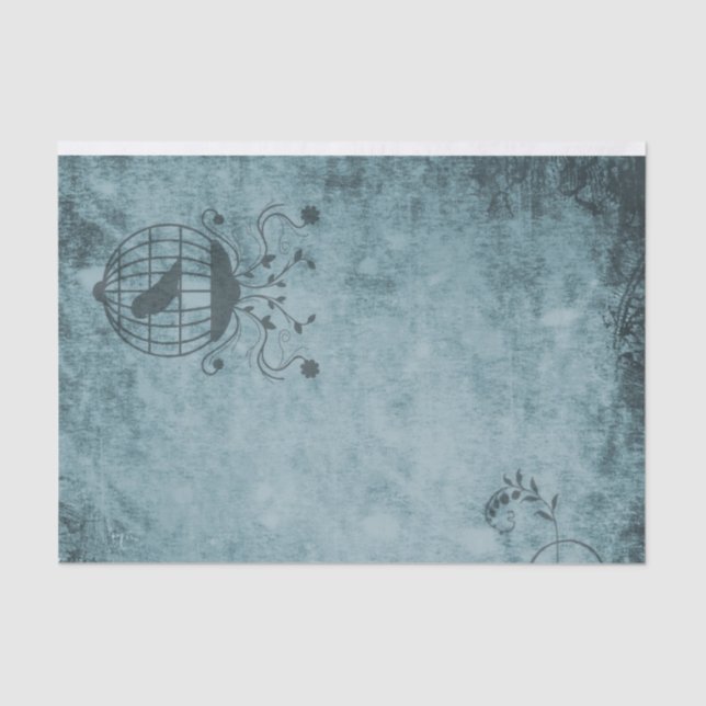 Papel De Seda Gaiola De Pássaros Azul-Profundo, Afastada (Frente )