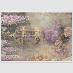 Papel De Seda Gaiola de Pássaros Vintage Shabby Chic, Pássaro e