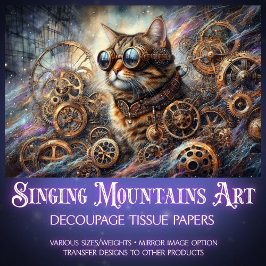 Papel De Seda Galáxia Steampunk de Gato Whimsso Quest Decoupage