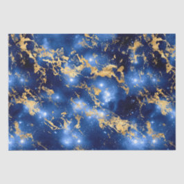 Papel De Seda Galáxias Marmortais Azuis, Brancas e Douradas