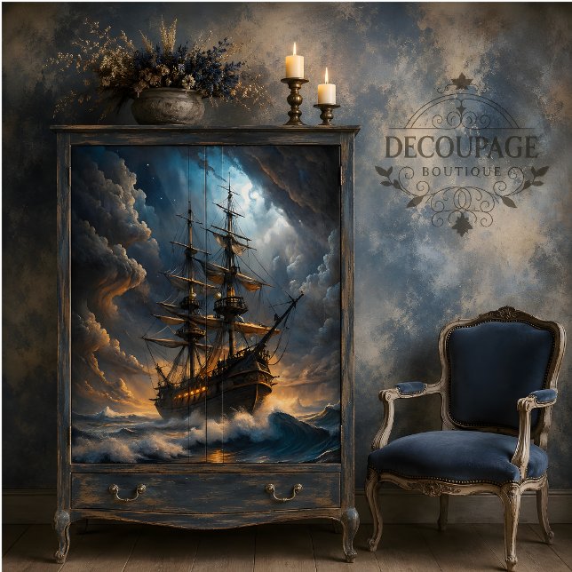 Papel De Seda Galeão Tempestade Viagem Decoupage (Galleon Storm Voyage Decoupage Tissue Paper)