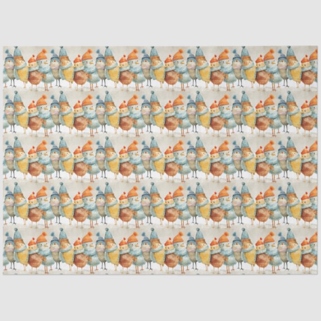 Papel De Seda Galinhas de animação de trigo em chapéus e cachecó (Frente )