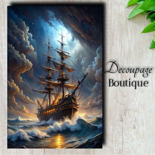 Papel De Seda Galleon Storm Voyage Decoupage (Galleon Storm Voyage Decoupage Tissue Paper)