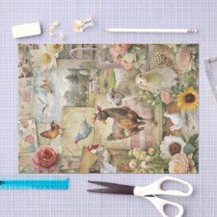 Papel De Seda Galo de Casa de Campo Antiga Decoupage