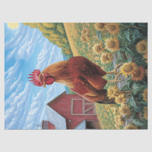 Papel De Seda Galo em uma Fazenda de pintura de girassol
