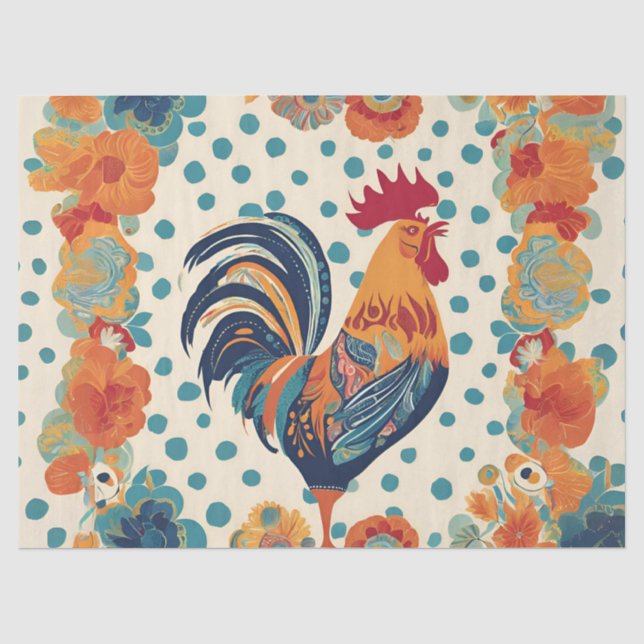 Papel De Seda Galo Retrô Caprichoso (Frente )