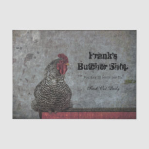 Papel De Seda Galo Vintage Fazenda Vermelho Cinza Textura Campo