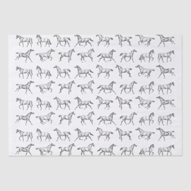 Papel De Seda Galopagem Elegante Cavalos Galopantes Cinza Torno  (Frente )