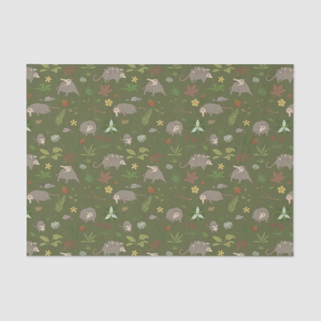 Papel De Seda gambás em campo de Berry em verde (Frente )