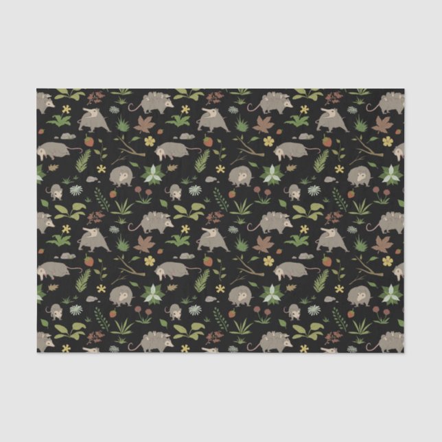 Papel De Seda Gambás em um Campo de Frutas em Preto (Frente )