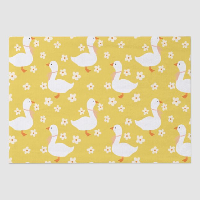 Papel De Seda Ganso branco e margarida Obrigado amarelo (Frente )