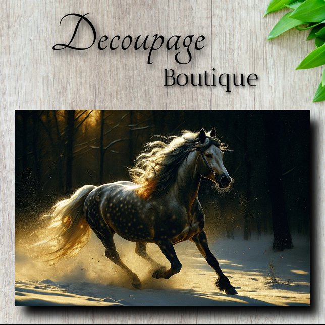Papel De Seda Garanhão Malhado na Decoupage da Floresta Dourada (Spotted Stallion in Golden Forest Decoupage Tissue Paper)