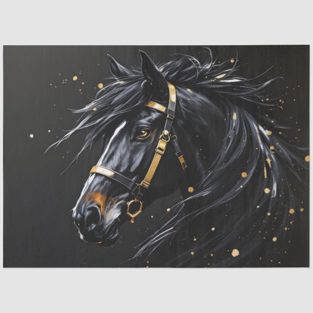 Papel De Seda Garanhão preto com dicas de ouro e branco (Frente )
