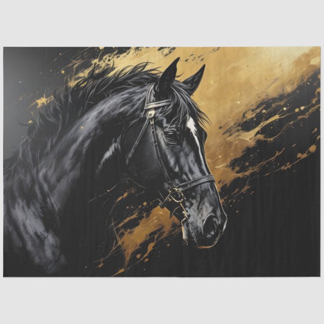 Papel De Seda Garanhão preto em preto e dourado com branco (Frente )