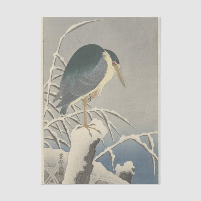 Papel De Seda Garça na Neve por Ohara Koson (Frente )