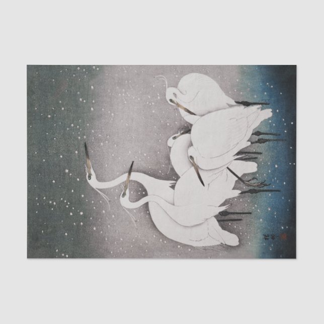 Papel De Seda Garças Koson na Neve: Japonês Vintage (Frente )