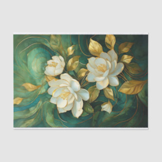 Papel De Seda Gardenia Branca Gilded Trio, Flores Formais