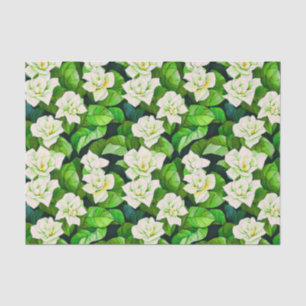 Papel De Seda Gardenias brancas e folhas verdes de jade
