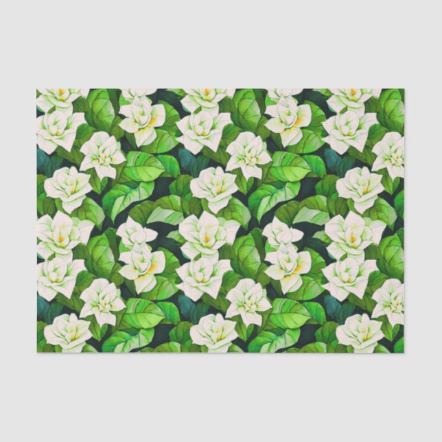Papel De Seda Gardenias brancas e folhas verdes de jade (Frente )