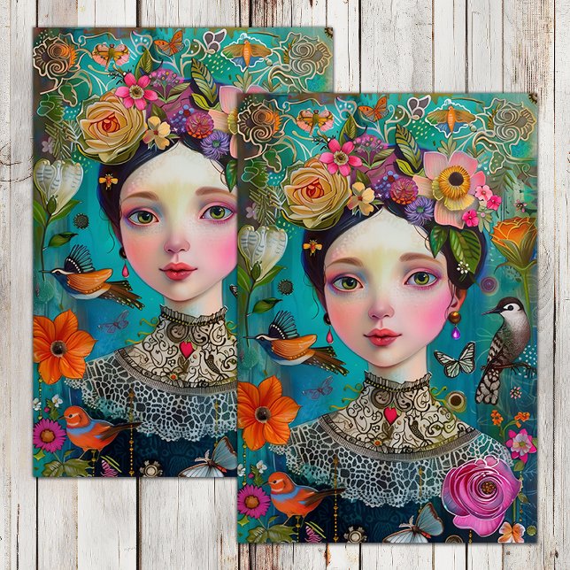 PAPEL DE SEDA GAROTA DE FLOR BOHO DECOUPAGEM (BOHO FLOWER GIRL DECOUPAGE TISSUE PAPER)