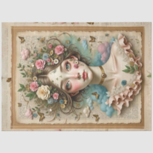 Papel De Seda Garota de Olhos Verdes com Flores e Borboletas