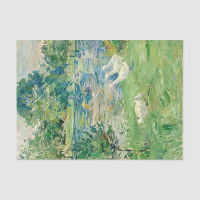 Papel De Seda Garota em um barco com gansos por Berthe Morisot (Frente )