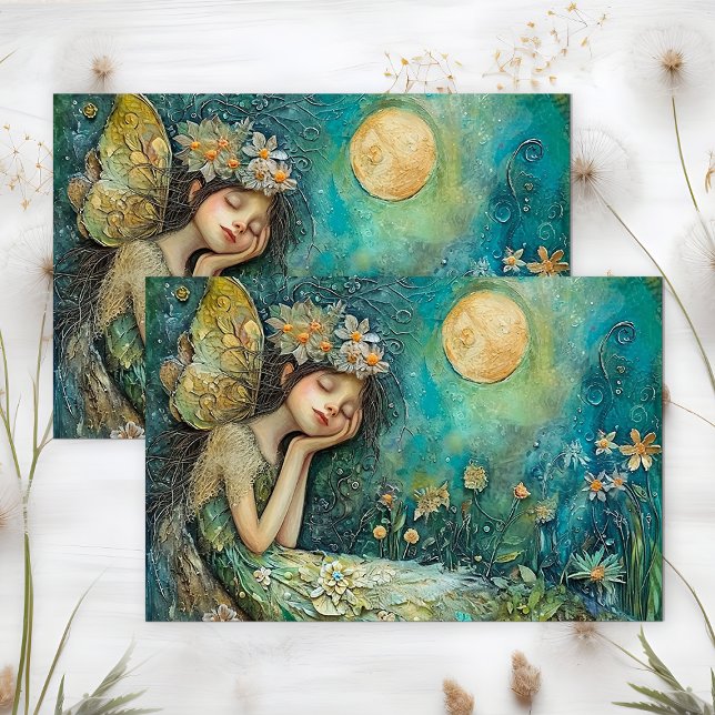 PAPEL DE SEDA GAROTA FADA AO CLARO DA LUA DÉCOUPAGE (MOONLIGHT FAIRY GIRL DECOUPAGE TISSUE PAPER)