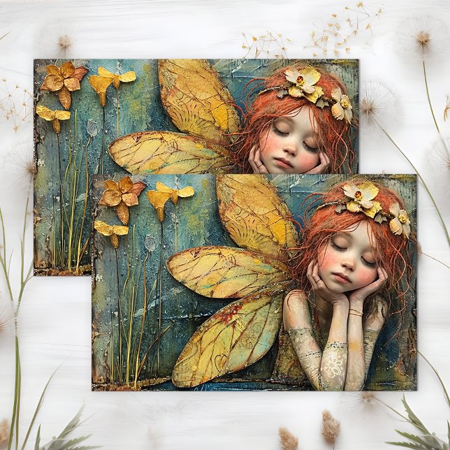 PAPEL DE SEDA GAROTA FADA DO LAGO LILY DECOUPAGE (LILY POND FAIRY GIRL DECOUPAGE TISSUE PAPER)