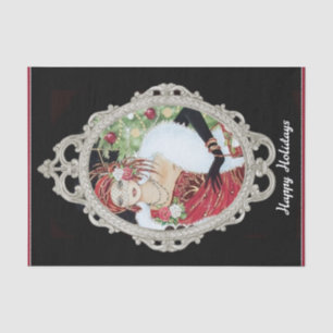 Papel De Seda Garota Flapper de Natal Vestido Vermelho e Dourado
