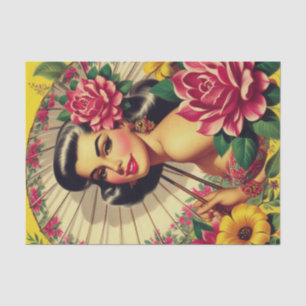 Papel De Seda Garota Floral da Pintura