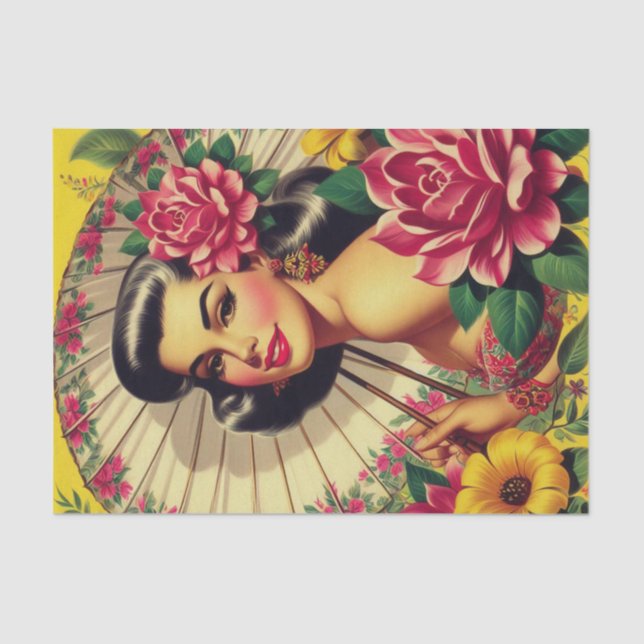 Papel De Seda Garota Floral da Pintura (Frente )