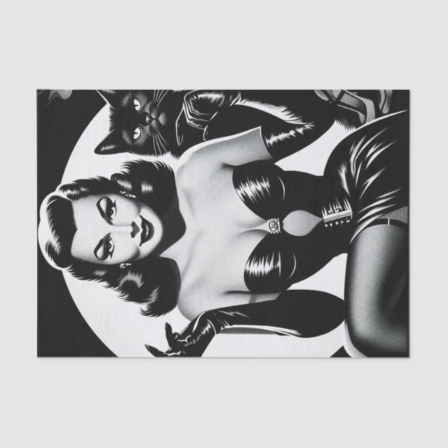 Papel De Seda Garota Glamor de Gatos Pretos (Frente )