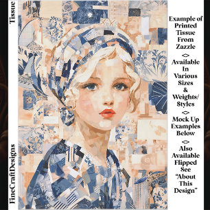 Papel De Seda Garota Loira, Azul e Creme Patchwork EC2R Decoupag