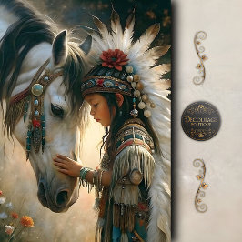 Papel De Seda Garota Nativa com Cavalo Branco Decoupage