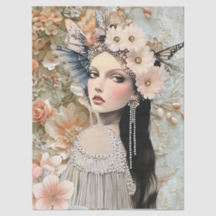 Papel De Seda Garota Romântica Vitoriana & Florais Pastel Vintag