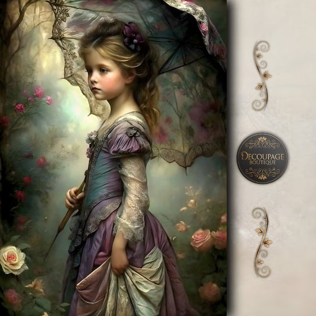Papel De Seda Garota Vitoriana com Decoupage de Guarda-chuva (Victorian Girl with Umbrella Decoupage Tissue Paper)