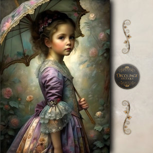Papel De Seda Garota Vitoriana com Guarda-chuva Floral Decoupage