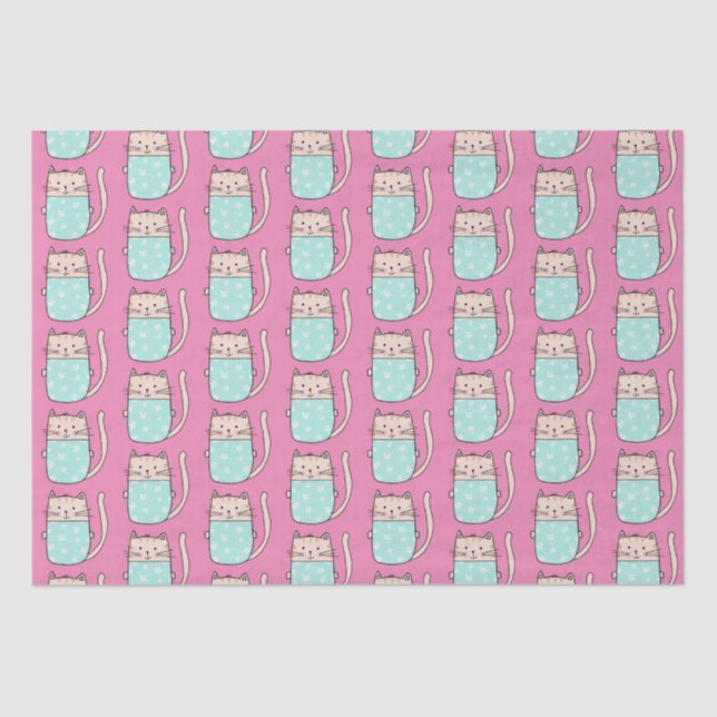 Papel De Seda Garotas gato fofas rosa  (Frente )