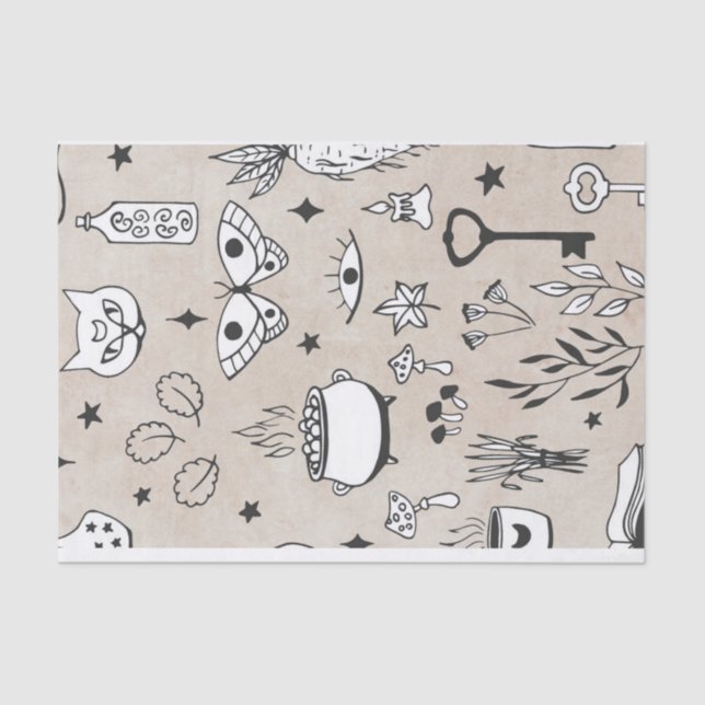 Papel De Seda Garrafa de borboleta esboçada deixa estrelada (Frente )