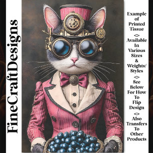 Papel De Seda Gata Feminina Chic Steampunk em Rosa AG7 Decoupage