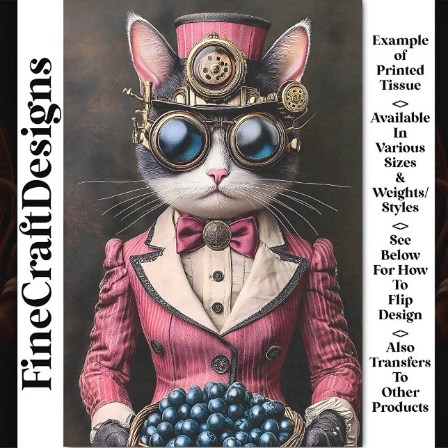 Papel De Seda Gata Feminina Chic Steampunk em Rosa AG7 Decoupage (Criador carregado)