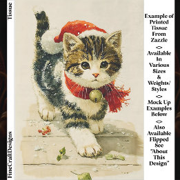 Papel De Seda Gatinho Atigrado Vintage Fofo Chapéu de Papai Noel