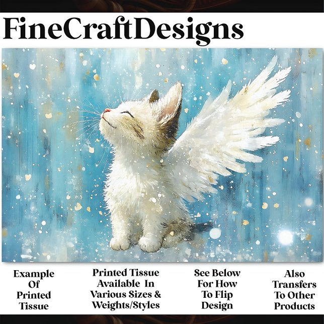 Papel De Seda Gatinho Branco Fofo Com Asas AV3 Decoupage (Criador carregado)