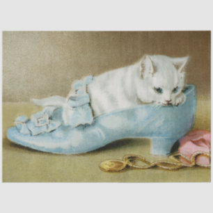 Papel De Seda Gatinho branco fofo vintage em um sapato de cetim