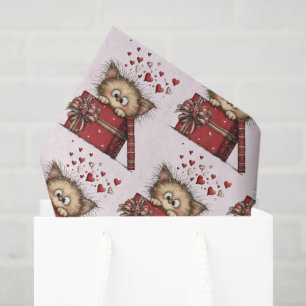 Papel De Seda Gatinho de Desenho Animado Fofo com Padrão de Cora