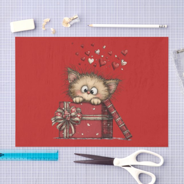 Papel De Seda Gatinho de desenho animado fofo em uma caixa com c (Arte )