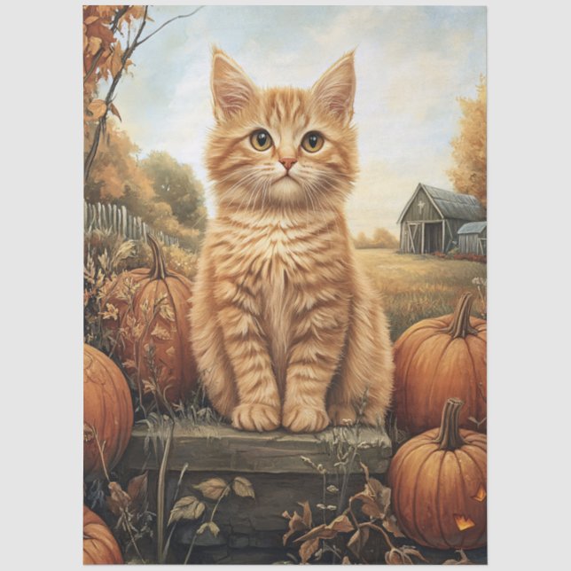 Papel De Seda Gatinho de Outono com Decoupage de Abóboras (Frente )